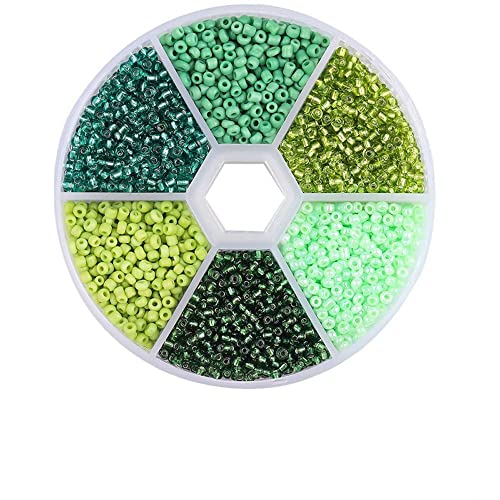 Aniyan 6 Farben 3mm Glasperlen Set, ca. 1900 Stück Rund Seed Beads, Glasperlen für Schmuckherstellung DIY Armband Halskette Bastelperlen mit Box (Grün) von Aniyan