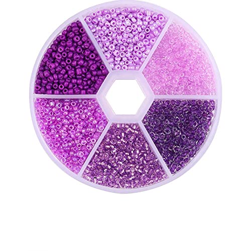 Aniyan 6 Farben 3mm Glasperlen Set, ca. 1900 Stück Rund Seed Beads, Glasperlen für Schmuckherstellung DIY Armband Halskette Bastelperlen mit Box (Lila) von Aniyan