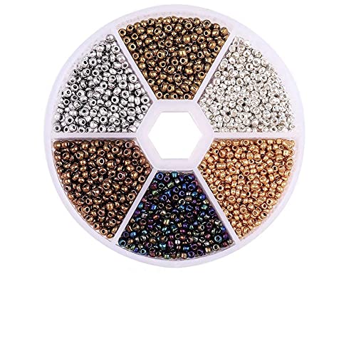 Aniyan 6 Farben 3mm Glasperlen Set, ca. 1900 Stück Rund Seed Beads, Glasperlen für Schmuckherstellung DIY Armband Halskette Bastelperlen mit Box (Metallic) von Aniyan