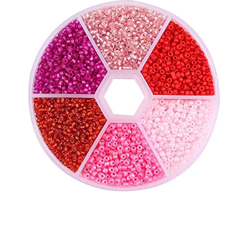 Aniyan 6 Farben 3mm Glasperlen Set, ca. 1900 Stück Rund Seed Beads, Glasperlen für Schmuckherstellung DIY Armband Halskette Bastelperlen mit Box (Rosa) von Aniyan