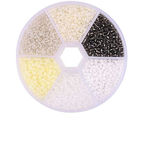 Aniyan 6 Farben 3mm Glasperlen Set, ca. 1900 Stück Rund Seed Beads, Glasperlen für Schmuckherstellung DIY Armband Halskette Bastelperlen mit Box (Weiß) von Aniyan