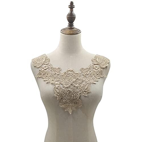 Aniyan Bestickte Spitze Kragen Applikation mit Blumenmuster – Eleganter Fake Kragen aus Polyester, Perfekt für Hochzeitskleider, Brautmode, DIY-Nähen und Dekoration (Khaki) von Aniyan