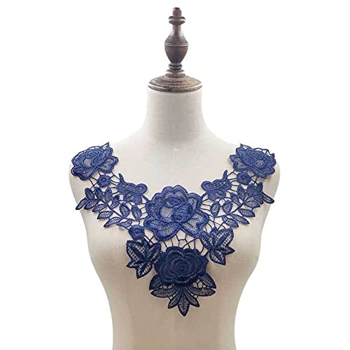 Aniyan Bestickte Spitze Kragen Applikation mit Blumenmuster – Eleganter Fake Kragen aus Polyester, Perfekt für Hochzeitskleider, Brautmode, DIY-Nähen und Dekoration (Marineblau) von Aniyan
