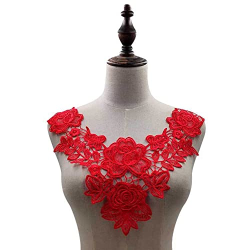 Aniyan Bestickte Spitze Kragen Applikation mit Blumenmuster – Eleganter Fake Kragen aus Polyester, Perfekt für Hochzeitskleider, Brautmode, DIY-Nähen und Dekoration (Rot) von Aniyan