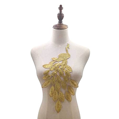 Aniyan Bestickter Spitzen-Kragen mit Pfauenmuster – Elegante Fake Kragen Applikation aus Polyester (37x17 cm), Ideal für Brautmode, Abendkleider & DIY Nähen (Gold) von Aniyan