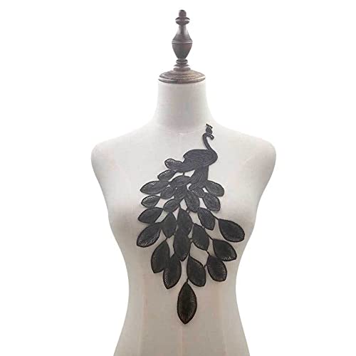 Aniyan Bestickter Spitzen-Kragen mit Pfauenmuster – Elegante Fake Kragen Applikation aus Polyester (37x17 cm), Ideal für Brautmode, Abendkleider & DIY Nähen (Schwarz) von Aniyan