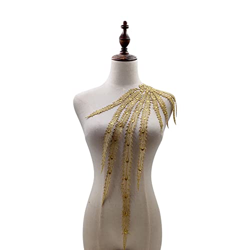 Aniyan Bestickter Spitzen-Kragen mit Phönix-Schwanz Muster – Elegante Fake Kragen Applikation aus Polyester (57x21 cm), Perfekt für Brautmode, Abendkleider & DIY Nähen(Gold) von Aniyan