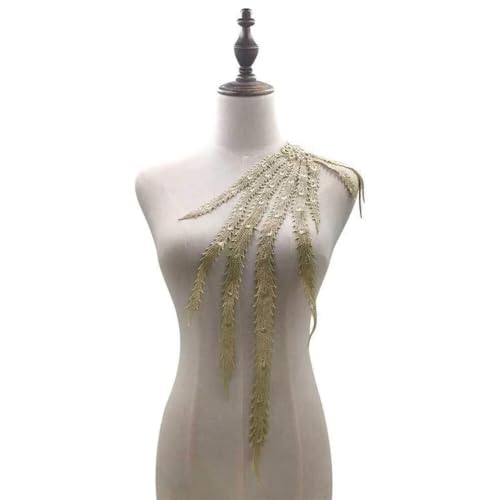 Aniyan Bestickter Spitzen-Kragen mit Phönix-Schwanz Muster – Elegante Fake Kragen Applikation aus Polyester (57x21 cm), Perfekt für Brautmode, Abendkleider & DIY Nähen(Khaki) von Aniyan