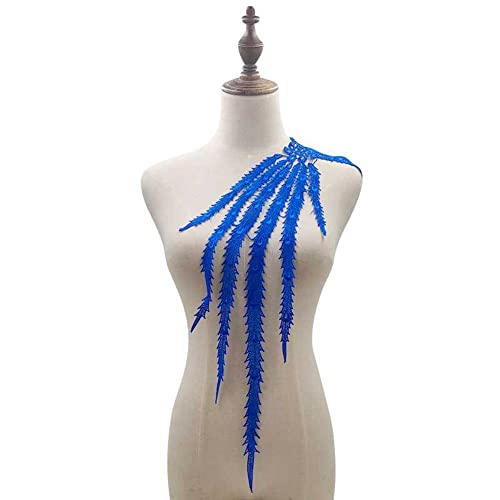 Aniyan Bestickter Spitzen-Kragen mit Phönix-Schwanz Muster – Elegante Fake Kragen Applikation aus Polyester (57x21 cm), Perfekt für Brautmode, Abendkleider & DIY Nähen(Königsblau) von Aniyan