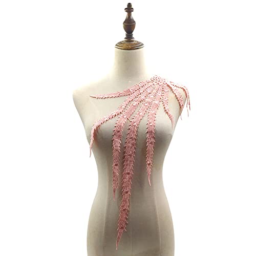 Aniyan Bestickter Spitzen-Kragen mit Phönix-Schwanz Muster – Elegante Fake Kragen Applikation aus Polyester (57x21 cm), Perfekt für Brautmode, Abendkleider & DIY Nähen(Rosa) von Aniyan