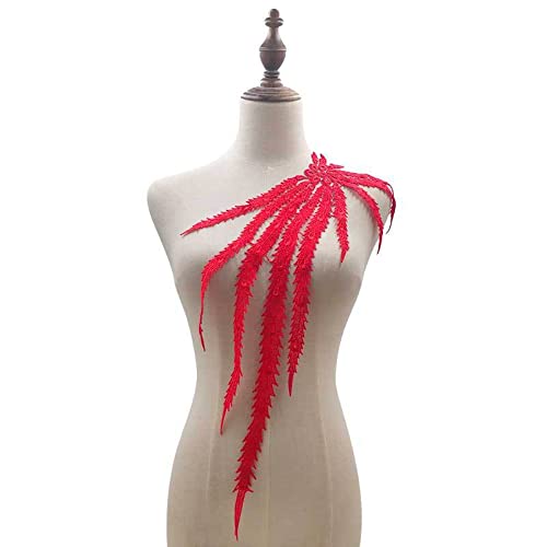 Aniyan Bestickter Spitzen-Kragen mit Phönix-Schwanz Muster – Elegante Fake Kragen Applikation aus Polyester (57x21 cm), Perfekt für Brautmode, Abendkleider & DIY Nähen(Rot) von Aniyan