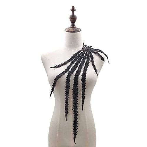 Aniyan Bestickter Spitzen-Kragen mit Phönix-Schwanz Muster – Elegante Fake Kragen Applikation aus Polyester (57x21 cm), Perfekt für Brautmode, Abendkleider & DIY Nähen(Schwarz) von Aniyan