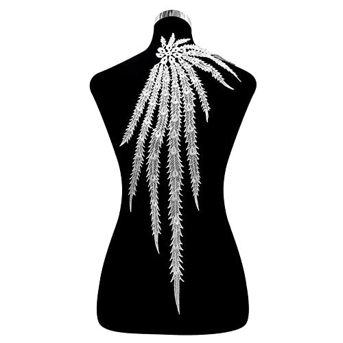 Aniyan Bestickter Spitzen-Kragen mit Phönix-Schwanz Muster – Elegante Fake Kragen Applikation aus Polyester (57x21 cm), Perfekt für Brautmode, Abendkleider & DIY Nähen(Weiß) von Aniyan