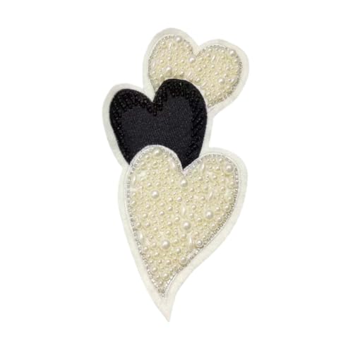 Aniyan Große Herz Applikationen Mit Perlen Und Strass-Dreifachherz Aufnäher Patch Zum Aufbügeln Für Kleidung, T-Shirt, Jeans - DIY Verzierung Schwarz Und Weiß,(2 Stück) von Aniyan
