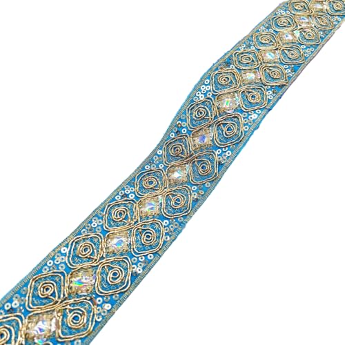 Aniyan Jacquard Band, 4,5 cm Besticktes Gewebtes – Hochwertige Spitze Bordüre für Deko, Nähen & DIY-Projekte,(Cyan, 5 Yards) von Aniyan