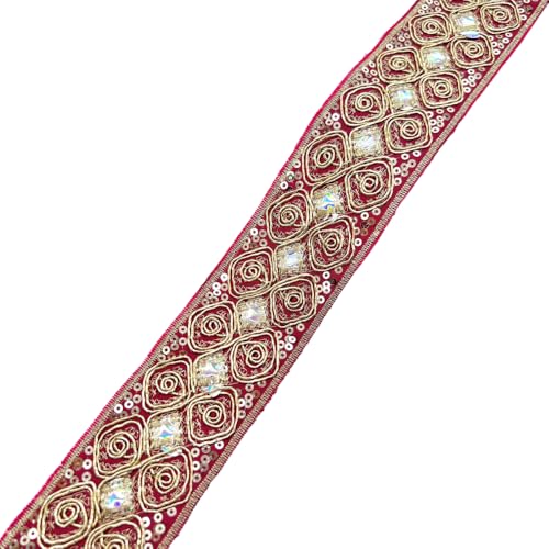 Aniyan Jacquard Band, 4,5 cm Besticktes Gewebtes – Hochwertige Spitze Bordüre für Deko, Nähen & DIY-Projekte,(Rot, 3 Yards) von Aniyan