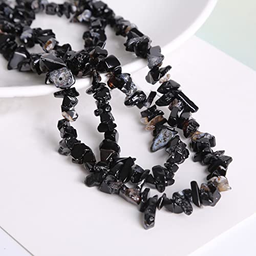 Aniyan Natürliche Chips Perlen mit Loch 80CM/Strang, Unregelmäßige Stein-Perlen für DIY Schmuck Basteln, Armbänder, Ketten und Ohrringe, Halbedelsteine in Naturform(Schwarzer Achat) von Aniyan