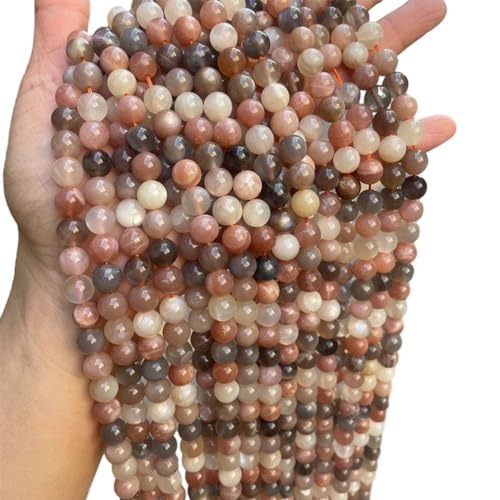 Aniyan Natürliche Mondstein Perlen 8mm (ca. 47 Stück) lose Edelstein Rocailles für DIY Schmuckherstellung, Armband, Halskette, Yoga, Facettierte Steinperlen mix Farben von Aniyan
