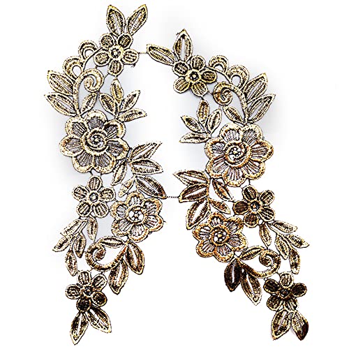Aniyan Spitzenapplikation Blumenstickerei Patch – 1 Paar 3D Blumen Spitze Kragen Applikation Für DIY Handwerk, Hochzeit, Cheongsam Kleider – Schwarz/Weiß (25x7.5 cm Gold) von Aniyan