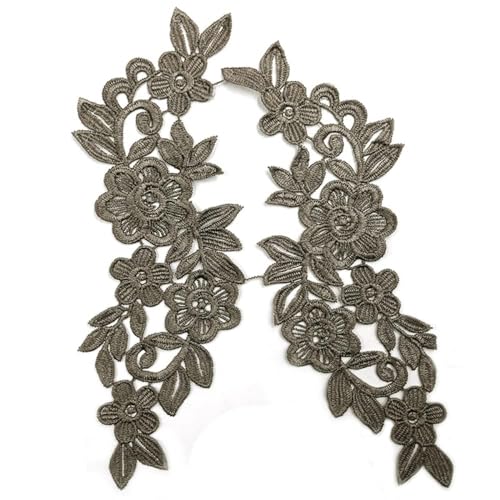 Aniyan Spitzenapplikation Blumenstickerei Patch – 1 Paar 3D Blumen Spitze Kragen Applikation Für DIY Handwerk, Hochzeit, Cheongsam Kleider – Schwarz/Weiß (25x7.5 cm Grau) von Aniyan