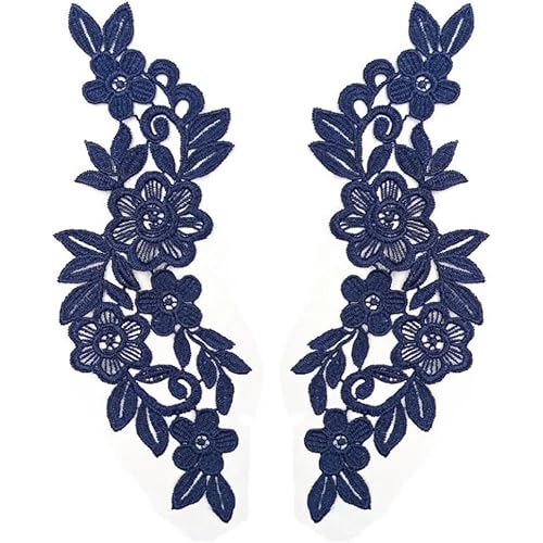 Aniyan Spitzenapplikation Blumenstickerei Patch – 1 Paar 3D Blumen Spitze Kragen Applikation Für DIY Handwerk, Hochzeit, Cheongsam Kleider – Schwarz/Weiß (25x7.5 cm Marineblau) von Aniyan