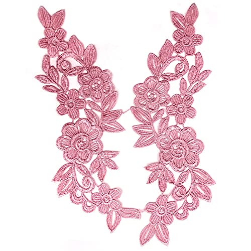 Aniyan Spitzenapplikation Blumenstickerei Patch – 1 Paar 3D Blumen Spitze Kragen Applikation Für DIY Handwerk, Hochzeit, Cheongsam Kleider – Schwarz/Weiß (25x7.5 cm Rosa) von Aniyan