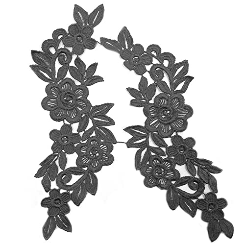 Aniyan Spitzenapplikation Blumenstickerei Patch – 1 Paar 3D Blumen Spitze Kragen Applikation Für DIY Handwerk, Hochzeit, Cheongsam Kleider – Schwarz/Weiß (25x7.5 cm Schwarz) von Aniyan
