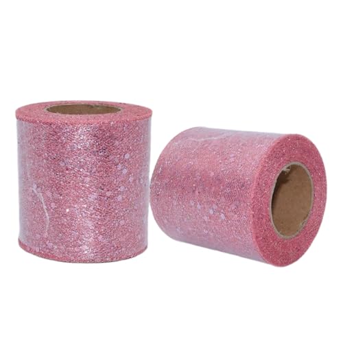 Aniyan Tüllstoff Rolle, Glitzer Tüll, Pailletten Tüllband für Hochzeit, Party, Tutu Rock, Deko, Geschenkverpackung, Nähen, Bastel,10cmx25Y-(Pink) von Aniyan