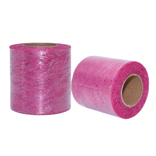 Aniyan Tüllstoff Rolle, Glitzer Tüll, Pailletten Tüllband für Hochzeit, Party, Tutu Rock, Deko, Geschenkverpackung, Nähen, Bastel,10cmx25Y-(Rose Red) von Aniyan
