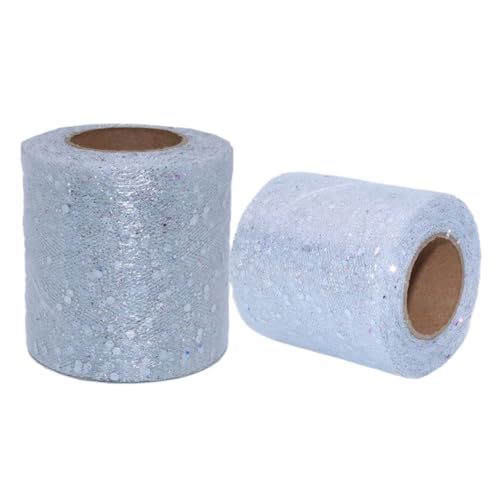 Aniyan Tüllstoff Rolle, Glitzer Tüll, Pailletten Tüllband für Hochzeit, Party, Tutu Rock, Deko, Geschenkverpackung, Nähen, Bastel,10cmx25Y-(White) von Aniyan