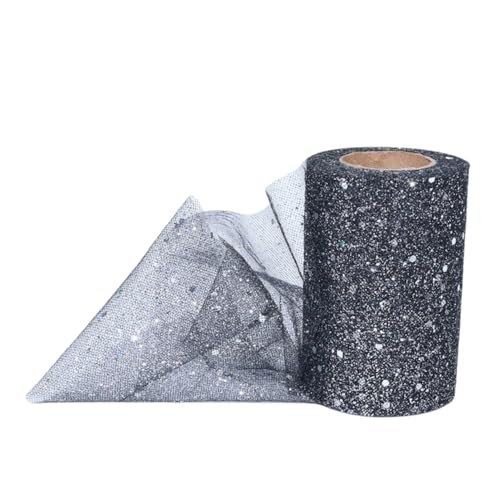 Aniyan Tüllstoff Rolle, Glitzer Tüll, Pailletten Tüllband für Hochzeit, Party, Tutu Rock, Deko, Geschenkverpackung, Nähen, Bastel,15cmx25Y-(Black A) von Aniyan
