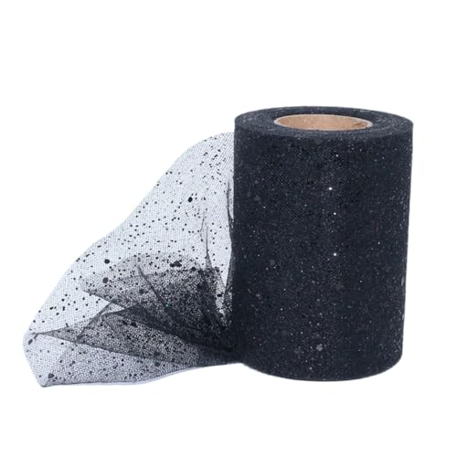 Aniyan Tüllstoff Rolle, Glitzer Tüll, Pailletten Tüllband für Hochzeit, Party, Tutu Rock, Deko, Geschenkverpackung, Nähen, Bastel,15cmx25Y-(Black B) von Aniyan