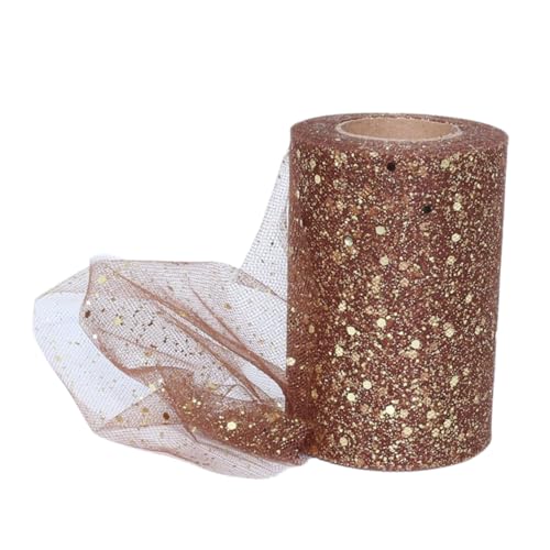 Aniyan Tüllstoff Rolle, Glitzer Tüll, Pailletten Tüllband für Hochzeit, Party, Tutu Rock, Deko, Geschenkverpackung, Nähen, Bastel,15cmx25Y-(Brown) von Aniyan