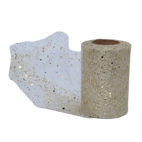 Aniyan Tüllstoff Rolle, Glitzer Tüll, Pailletten Tüllband für Hochzeit, Party, Tutu Rock, Deko, Geschenkverpackung, Nähen, Bastel,15cmx25Y-(Cream) von Aniyan
