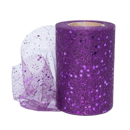Aniyan Tüllstoff Rolle, Glitzer Tüll, Pailletten Tüllband für Hochzeit, Party, Tutu Rock, Deko, Geschenkverpackung, Nähen, Bastel,15cmx25Y-(Dark Purple) von Aniyan