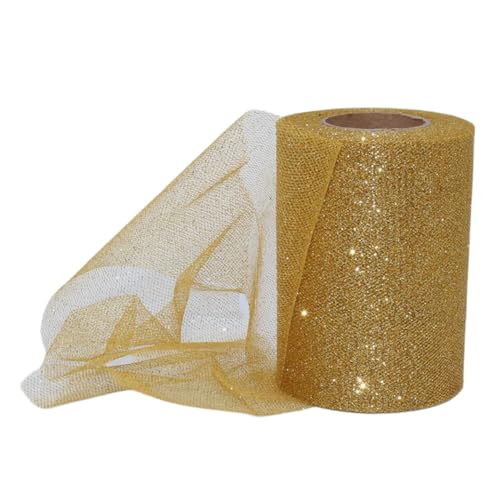 Aniyan Tüllstoff Rolle, Glitzer Tüll, Pailletten Tüllband für Hochzeit, Party, Tutu Rock, Deko, Geschenkverpackung, Nähen, Bastel,15cmx25Y-(Gold) von Aniyan