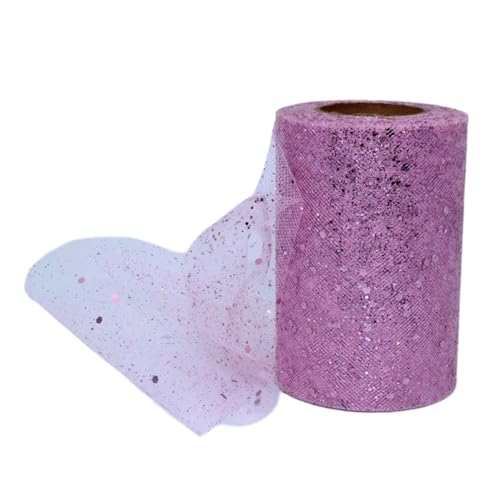 Aniyan Tüllstoff Rolle, Glitzer Tüll, Pailletten Tüllband für Hochzeit, Party, Tutu Rock, Deko, Geschenkverpackung, Nähen, Bastel,15cmx25Y-(Light Pink) von Aniyan