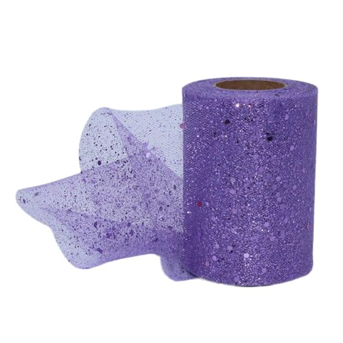 Aniyan Tüllstoff Rolle, Glitzer Tüll, Pailletten Tüllband für Hochzeit, Party, Tutu Rock, Deko, Geschenkverpackung, Nähen, Bastel,15cmx25Y-(Light Purple) von Aniyan