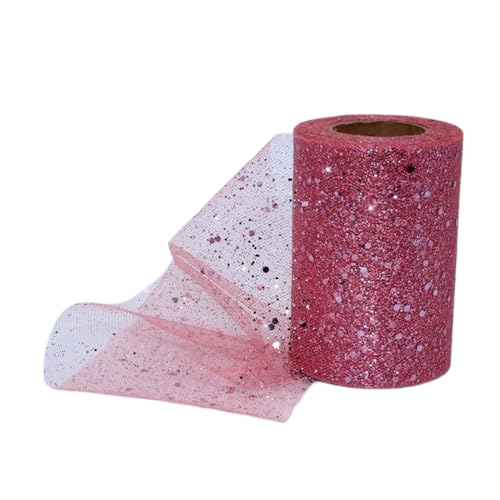 Aniyan Tüllstoff Rolle, Glitzer Tüll, Pailletten Tüllband für Hochzeit, Party, Tutu Rock, Deko, Geschenkverpackung, Nähen, Bastel,15cmx25Y-(Pink) von Aniyan