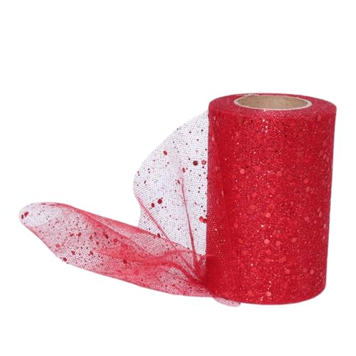 Aniyan Tüllstoff Rolle, Glitzer Tüll, Pailletten Tüllband für Hochzeit, Party, Tutu Rock, Deko, Geschenkverpackung, Nähen, Bastel,15cmx25Y-(Red) von Aniyan