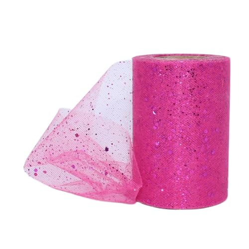 Aniyan Tüllstoff Rolle, Glitzer Tüll, Pailletten Tüllband für Hochzeit, Party, Tutu Rock, Deko, Geschenkverpackung, Nähen, Bastel,15cmx25Y-(Rose Red) von Aniyan