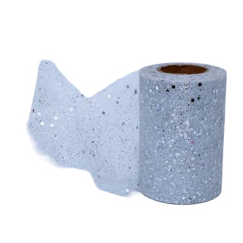 Aniyan Tüllstoff Rolle, Glitzer Tüll, Pailletten Tüllband für Hochzeit, Party, Tutu Rock, Deko, Geschenkverpackung, Nähen, Bastel,15cmx25Y-(White) von Aniyan