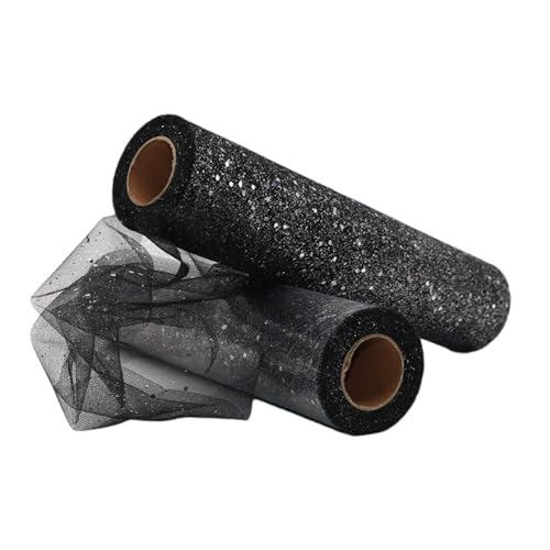 Aniyan Tüllstoff Rolle, Glitzer Tüll, Pailletten Tüllband für Hochzeit, Party, Tutu Rock, Deko, Geschenkverpackung, Nähen, Bastel,30cmx25Y-(Black A) von Aniyan
