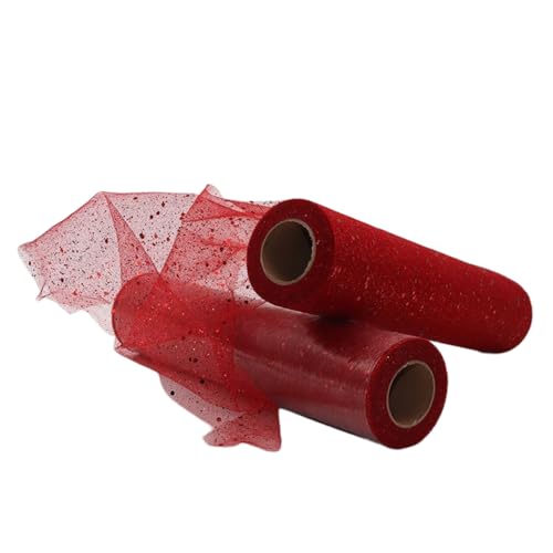 Aniyan Tüllstoff Rolle, Glitzer Tüll, Pailletten Tüllband für Hochzeit, Party, Tutu Rock, Deko, Geschenkverpackung, Nähen, Bastel,30cmx25Y-(Red) von Aniyan