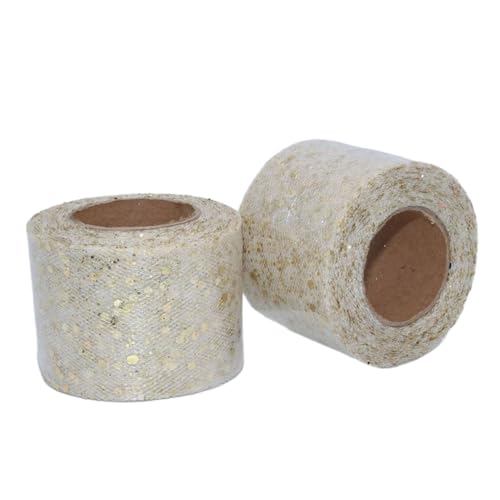 Aniyan Tüllstoff Rolle, Glitzer Tüll, Pailletten Tüllband für Hochzeit, Party, Tutu Rock, Deko, Geschenkverpackung, Nähen, Bastel,5cmx25Y-(Cream) von Aniyan