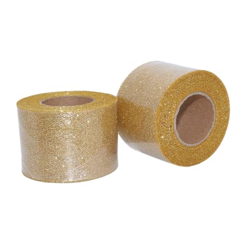 Aniyan Tüllstoff Rolle, Glitzer Tüll, Pailletten Tüllband für Hochzeit, Party, Tutu Rock, Deko, Geschenkverpackung, Nähen, Bastel,5cmx25Y-(Gold) von Aniyan