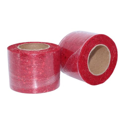 Aniyan Tüllstoff Rolle, Glitzer Tüll, Pailletten Tüllband für Hochzeit, Party, Tutu Rock, Deko, Geschenkverpackung, Nähen, Bastel,5cmx25Y-(Red) von Aniyan