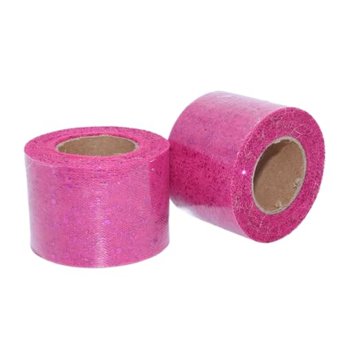 Aniyan Tüllstoff Rolle, Glitzer Tüll, Pailletten Tüllband für Hochzeit, Party, Tutu Rock, Deko, Geschenkverpackung, Nähen, Bastel,5cmx25Y-(Rose Red) von Aniyan