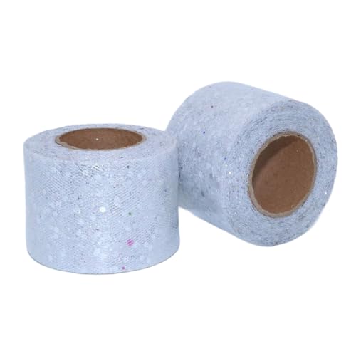 Aniyan Tüllstoff Rolle, Glitzer Tüll, Pailletten Tüllband für Hochzeit, Party, Tutu Rock, Deko, Geschenkverpackung, Nähen, Bastel,5cmx25Y-(White) von Aniyan