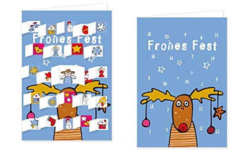 RASW009 -"Elch mit Weinachtsschmuck" Frohes Fest Adventskalender-Doppelkarte - 12,5 x 18,5 cm mit hochwertigem Kuvert von Anja Boretzki